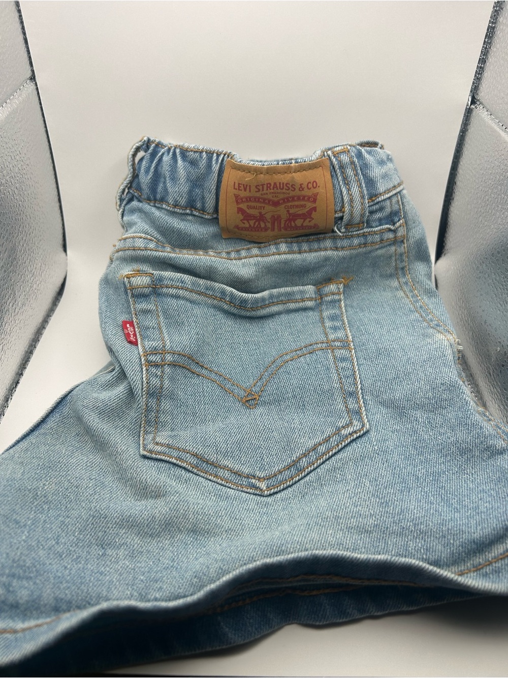 Levi's Light Blue Washed Denim Shorts with Leather Patch
